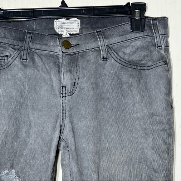 Current/Elliott Destroyed Busted Knee Grunge Moto Gray Skinny Jeans - Picture 9 of 15